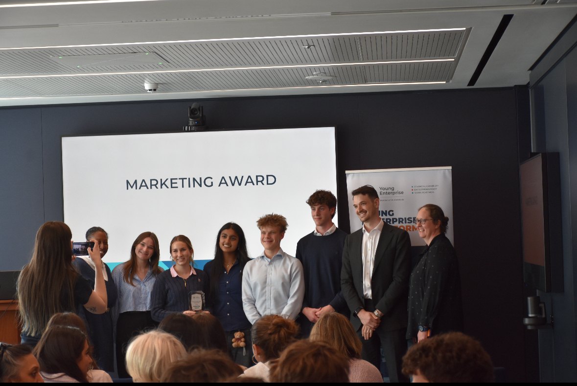 The HaloZen team receiving the Marketing Award at the Young Enterprise London Quarter Finals